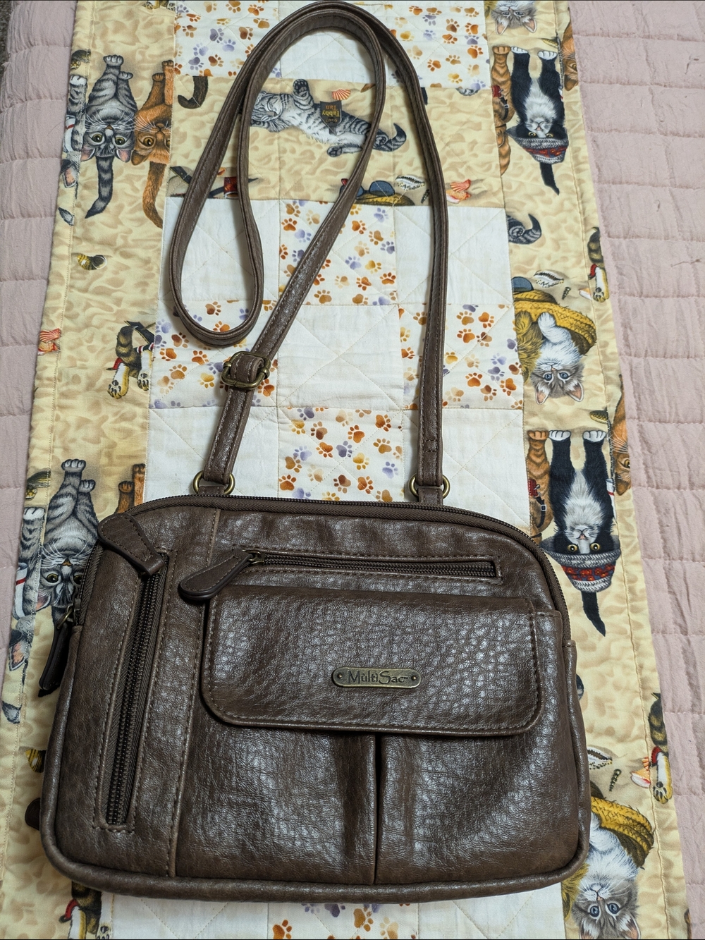 Brown MultiSac Zippy Triple Textured Faux Leather Crossbody Bag